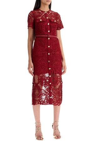 SELF-PORTRAIT Elegant Red Lace Midi Dress