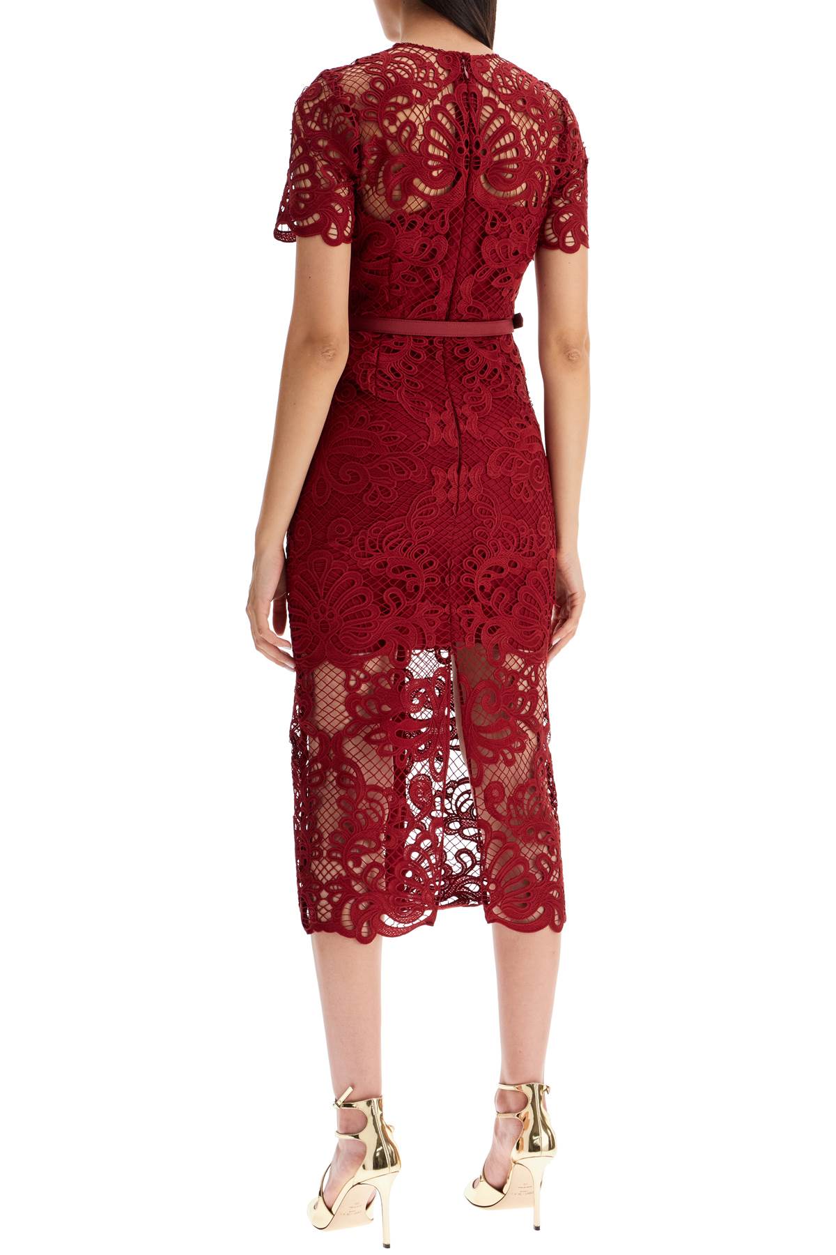 SELF-PORTRAIT Elegant Red Lace Midi Dress