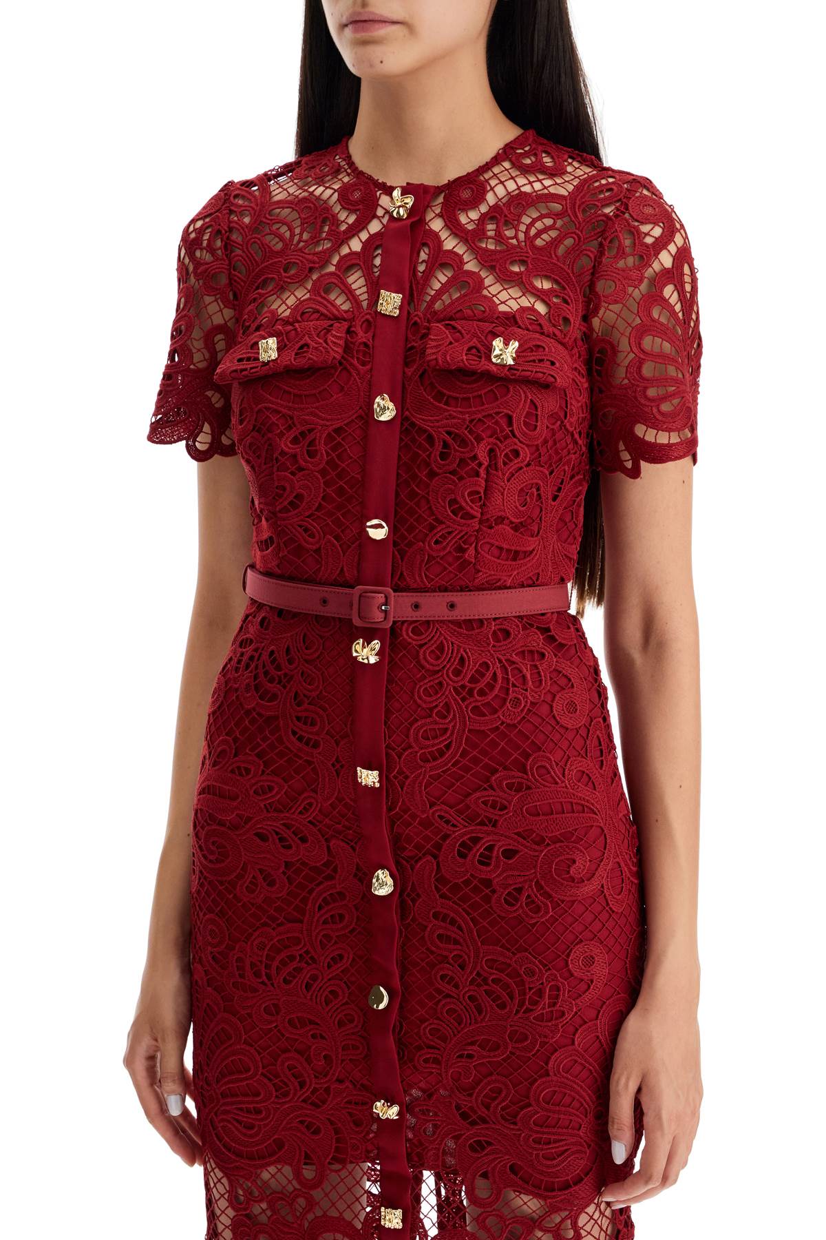 SELF-PORTRAIT Elegant Red Lace Midi Dress