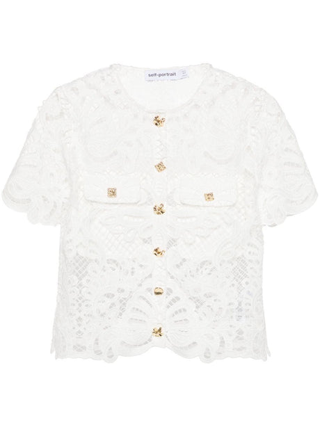 SELF-PORTRAIT Elegant White Guipure Lace Top