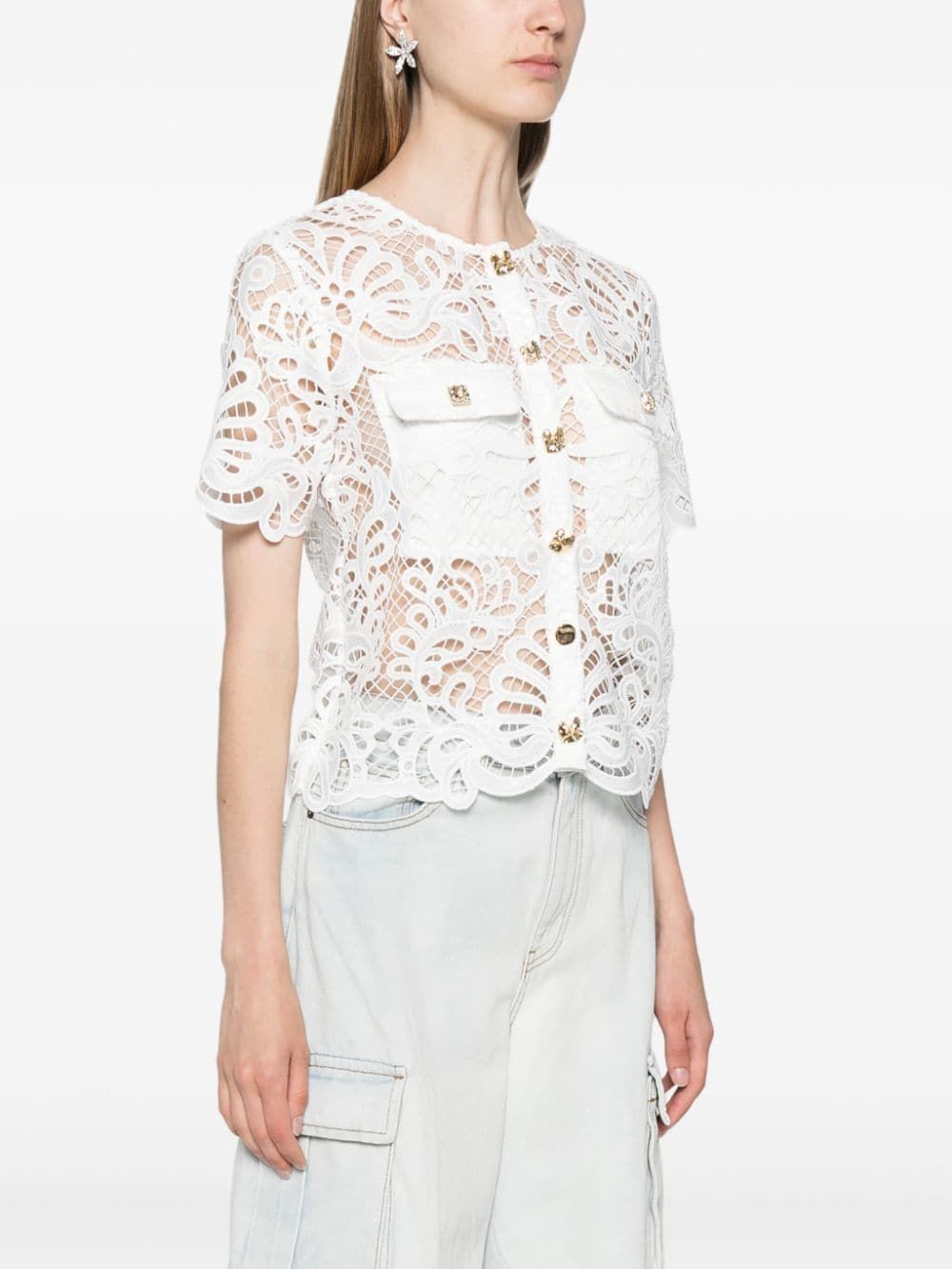 SELF-PORTRAIT Elegant White Guipure Lace Top