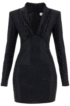 SELF-PORTRAIT Rhinestone Embellished Mini Dress with Draped Neckline