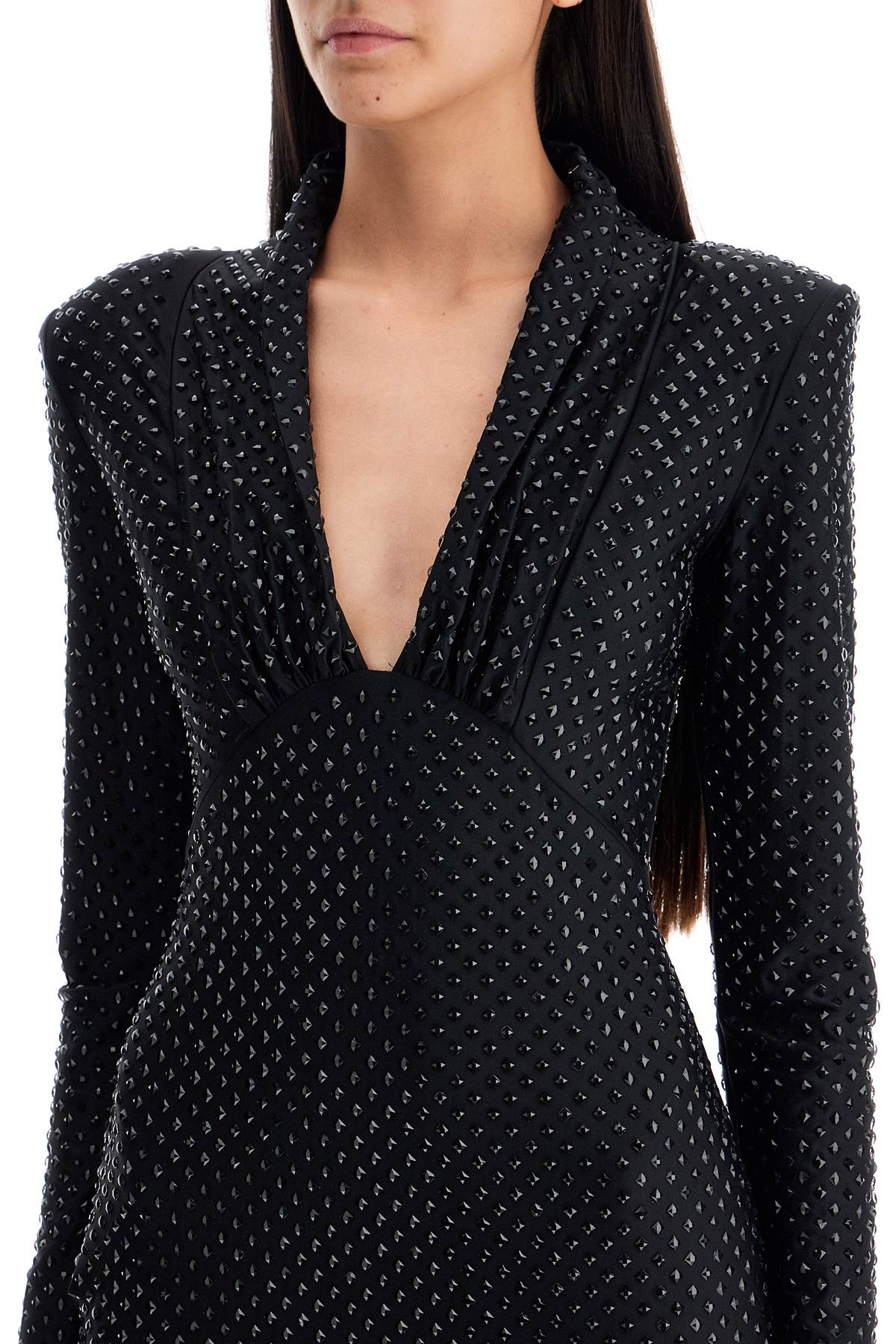 SELF-PORTRAIT Rhinestone Embellished Mini Dress with Draped Neckline