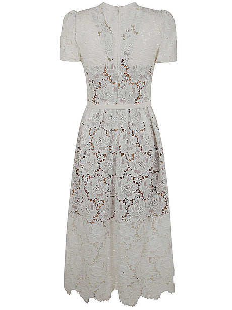 SELF-PORTRAIT Cream Floral Lace Midi Dress