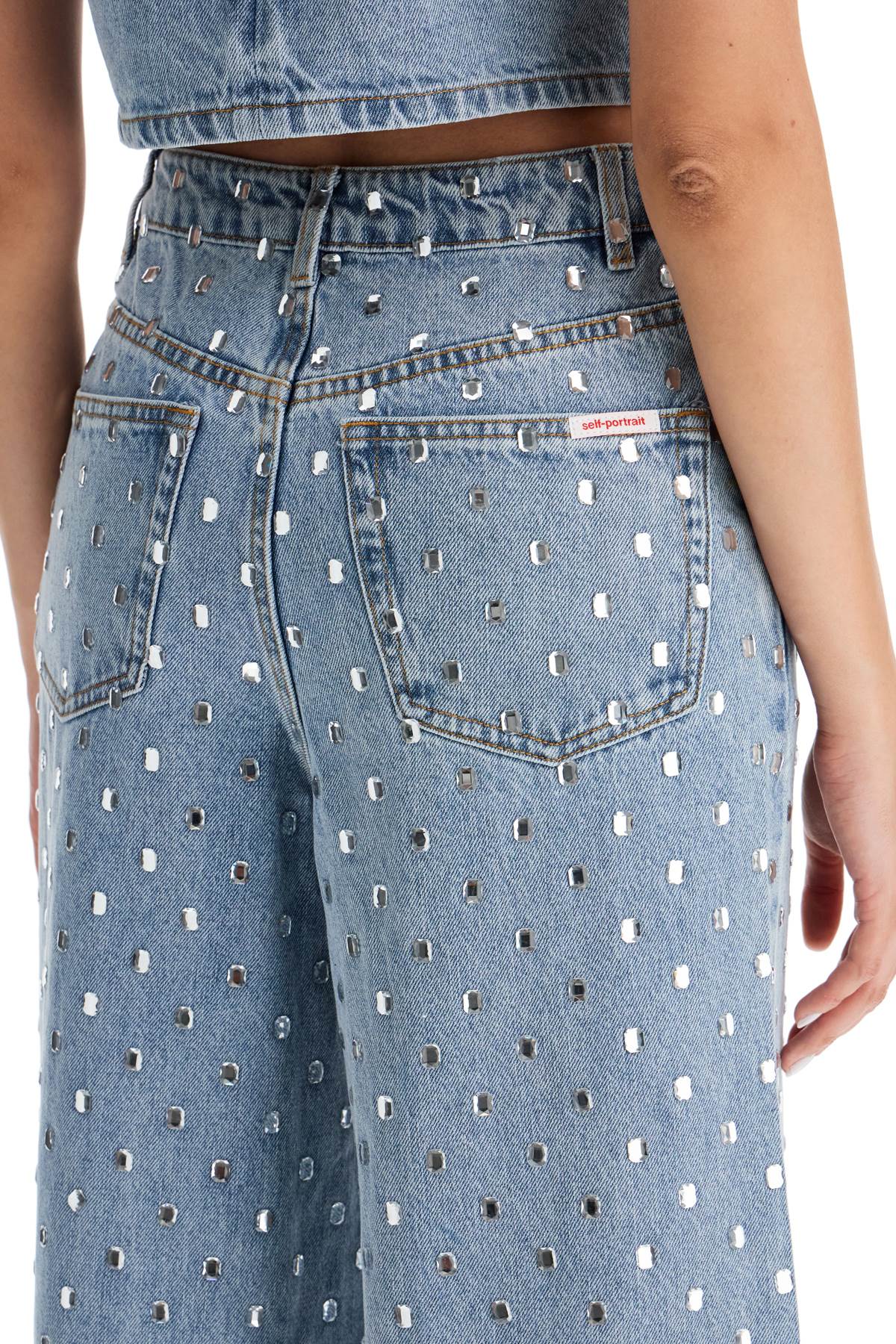 SELF-PORTRAIT Glamour Rhinestone-Embellished High-Waisted Jeans