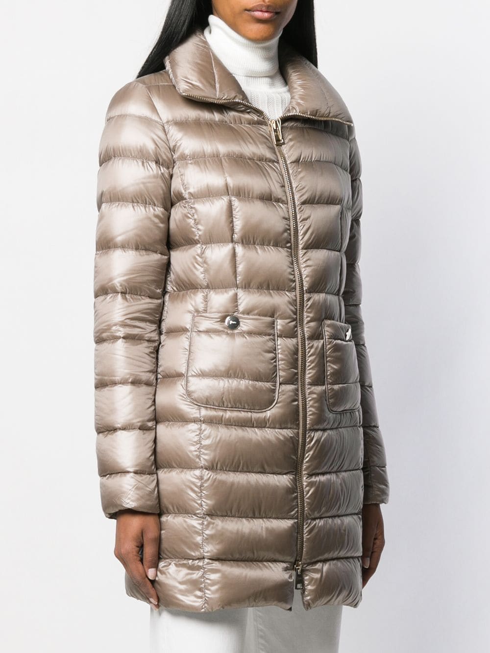 HERNO Elegant Dove Grey Midi Puffer Jacket