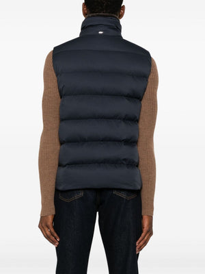 HERNO Navy Quilted Down Vest with Faux Fur Collar