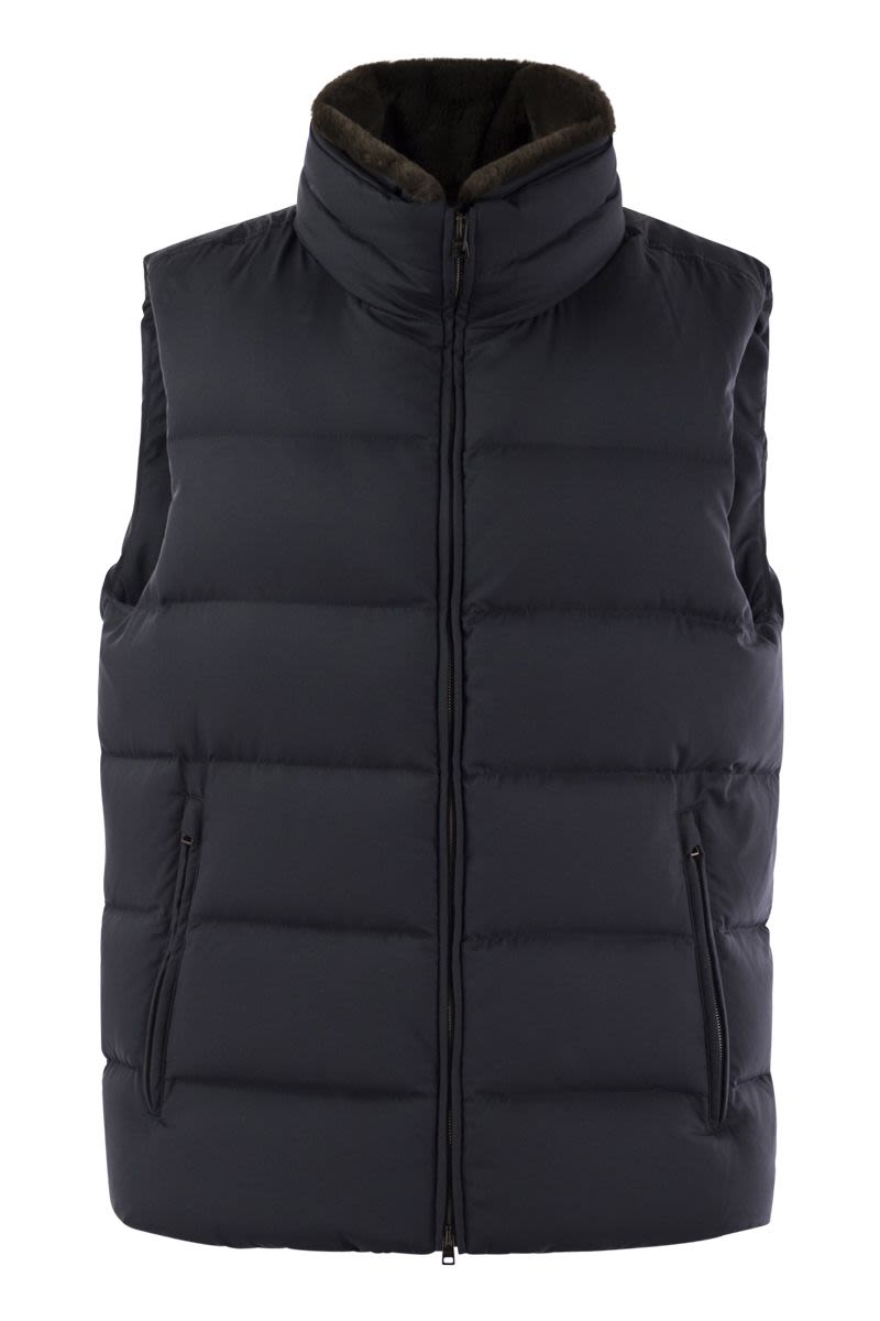 HERNO Luxury High-Collar Down Vest with Detachable Fur