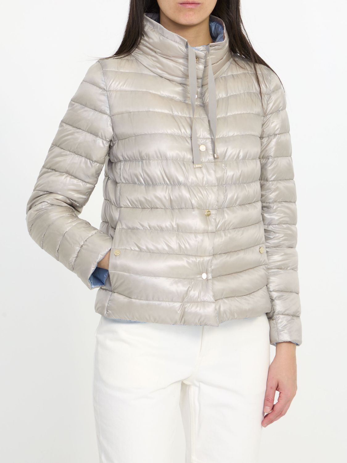 HERNO Reversible Nylon Down Jacket - Women's SS24 Outerwear in Champagne/Light Blue
