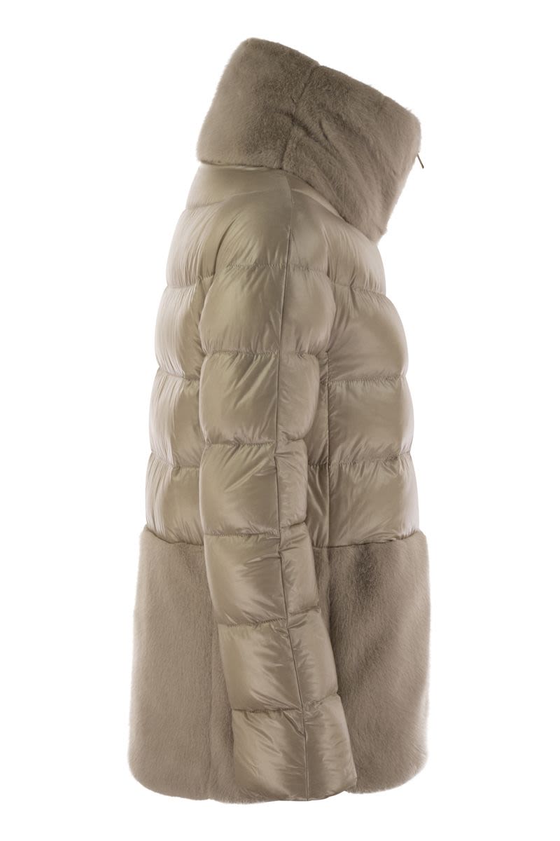 HERNO Luxurious Silk-Feel Down Jacket with Ethical Fur Accents