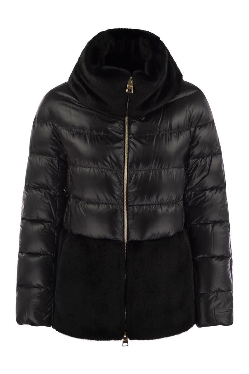 HERNO Luxurious Silk-Feel Down Jacket with Ethical Fur Accents