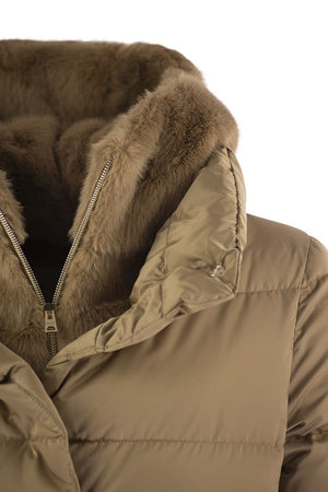 HERNO Luxury Silk-Feel Down Jacket with Detachable Fur Hood