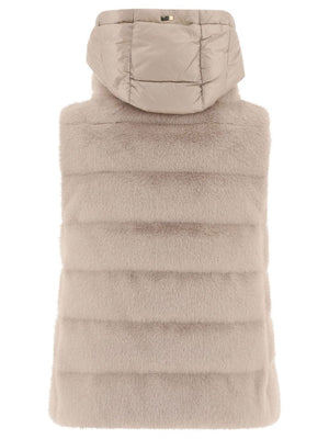 HERNO Elegant Powder Pink Padded Vest with Faux Fur