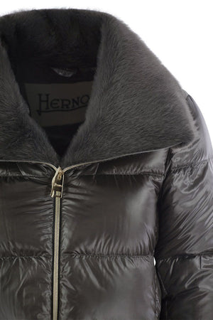 HERNO Elegant Silk-Feel Down Jacket with Ethical Fur Collar