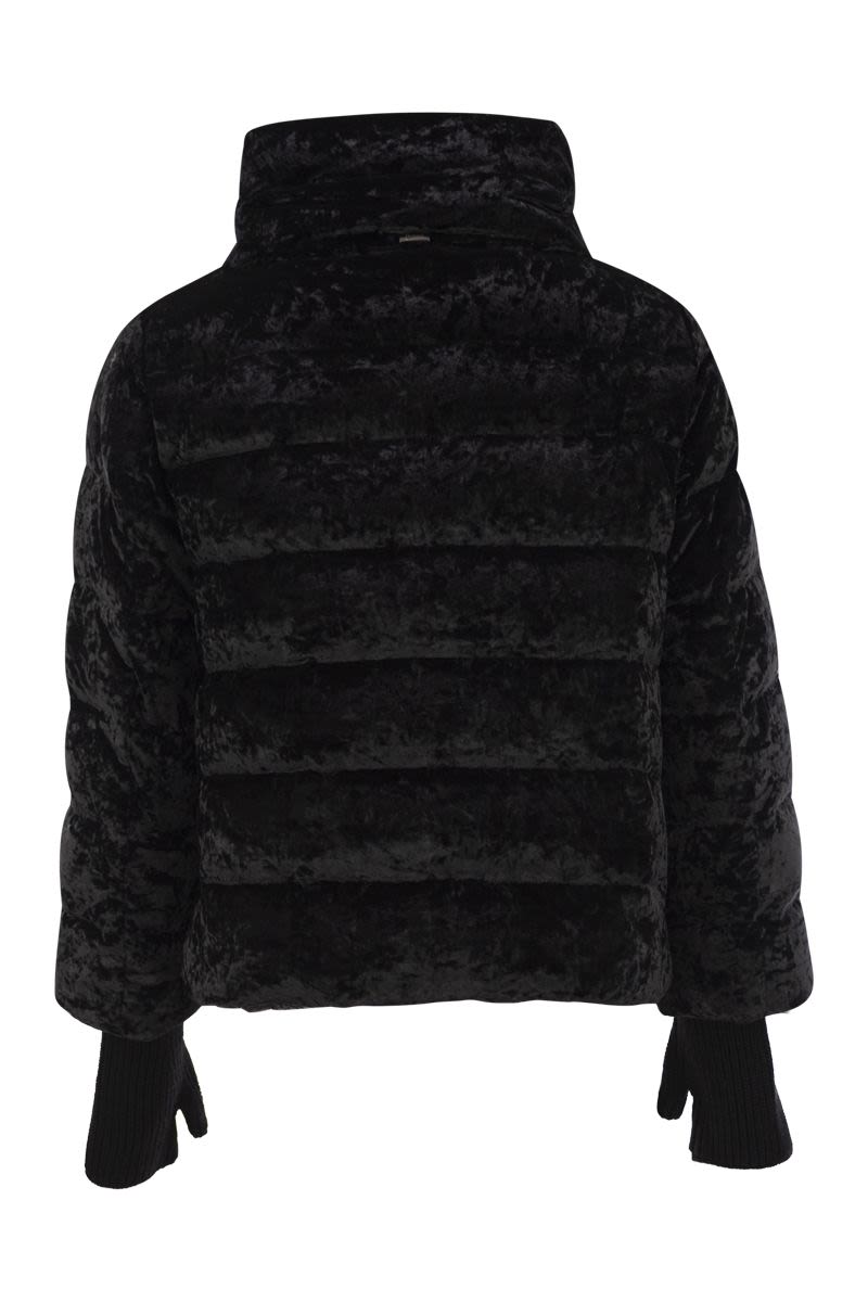 HERNO Chic Stretch Velvet Down Jacket with Cape Design