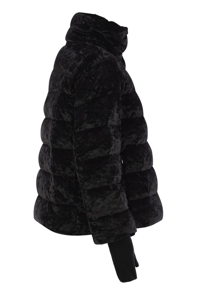 HERNO Chic Stretch Velvet Down Jacket with Cape Design