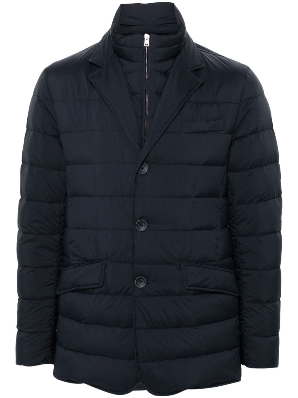 HERNO Navy Blue Layered Down Winter Jacket