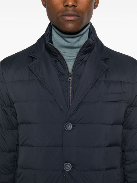 HERNO Navy Blue Layered Down Winter Jacket