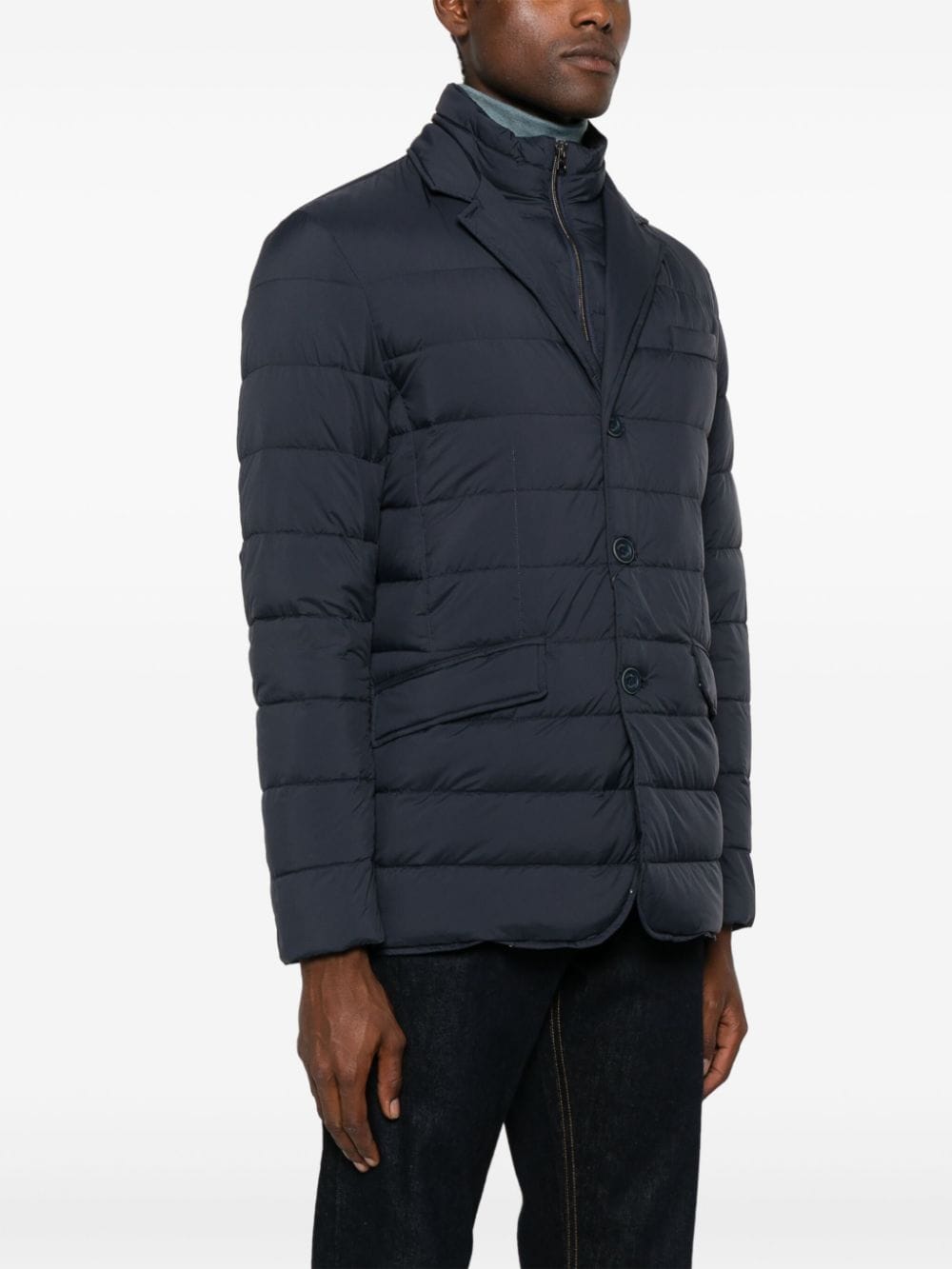 HERNO Navy Blue Layered Down Winter Jacket