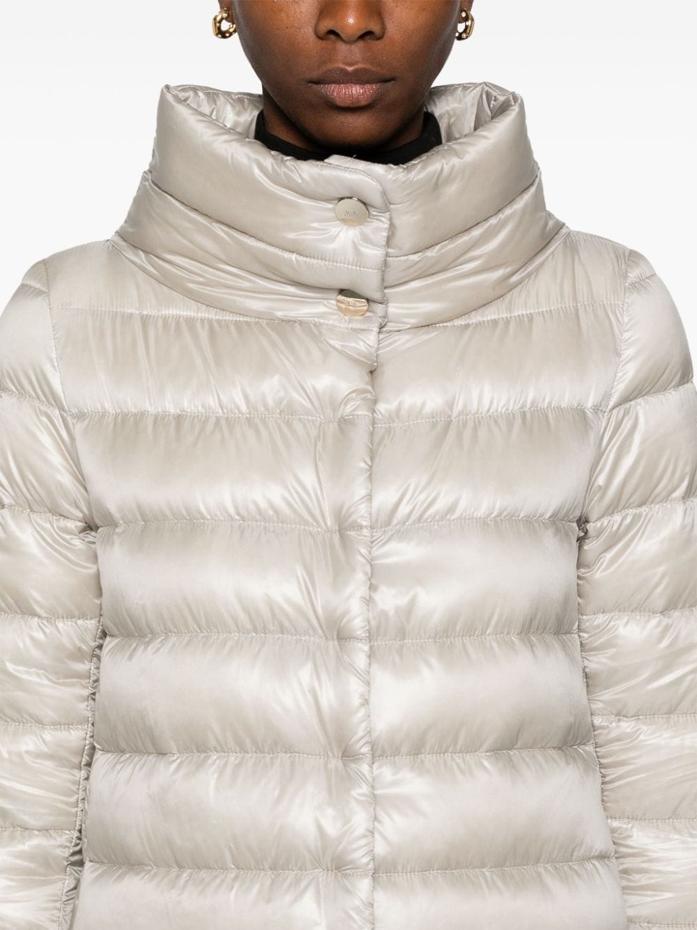 HERNO Amelia Glossy Grey Midi Down Jacket