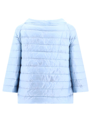 HERNO Light Blue Quilted Reversible Down Jacket for Women - 3/4 Sleeves, Side Pockets, Relaxed Fit