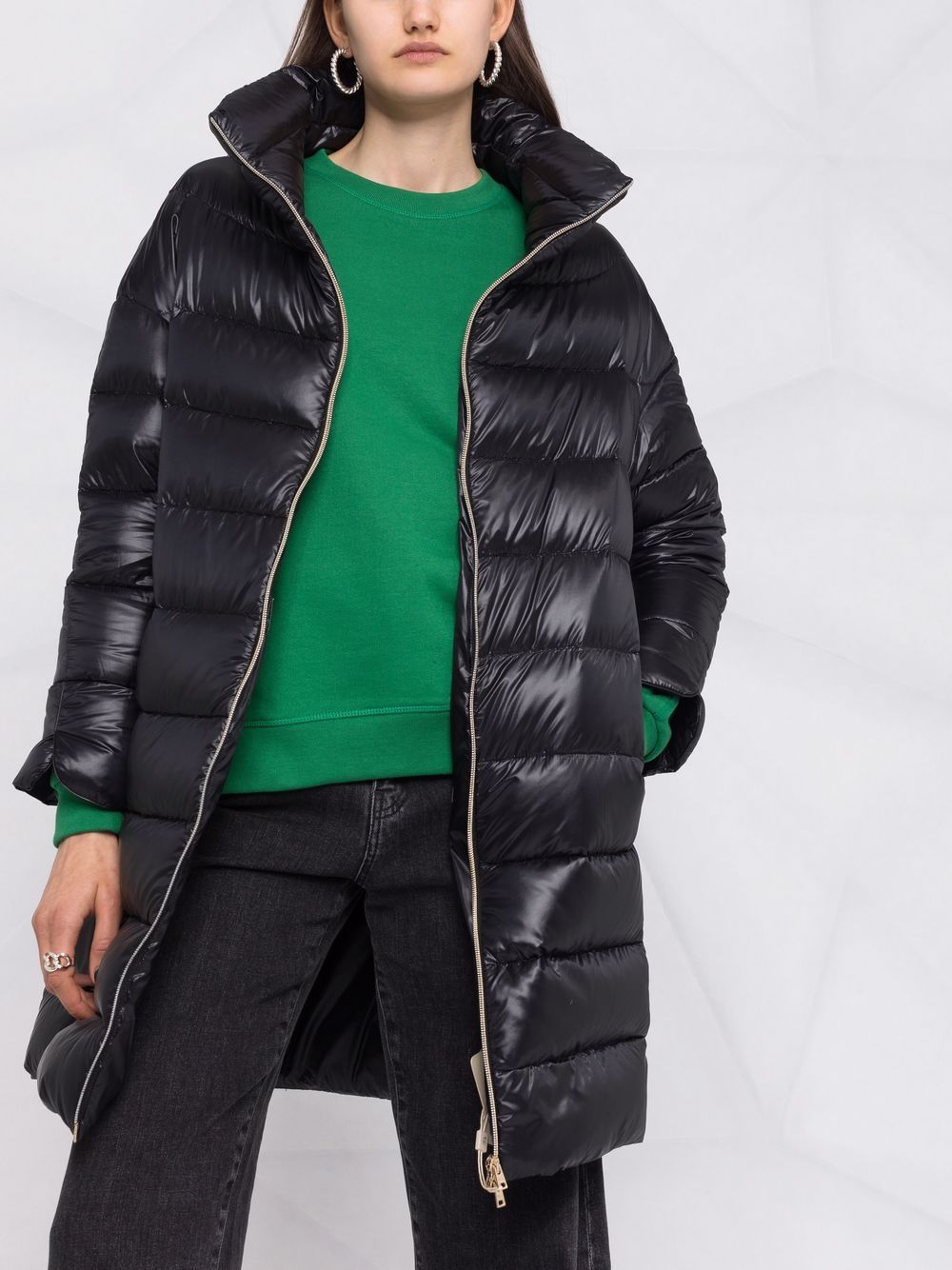 HERNO Elegant Longline Down Jacket with Stand-Up Collar