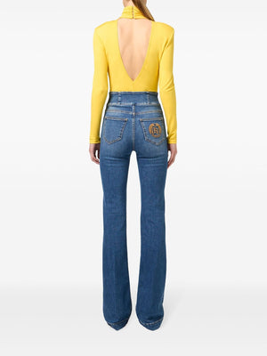 ELISABETTA FRANCHI High-Rise Press-Stud Placket Bell-Bottom Jeans