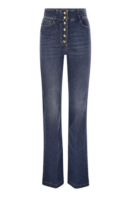 ELISABETTA FRANCHI High-Waisted Flared Jeans with Button Placket