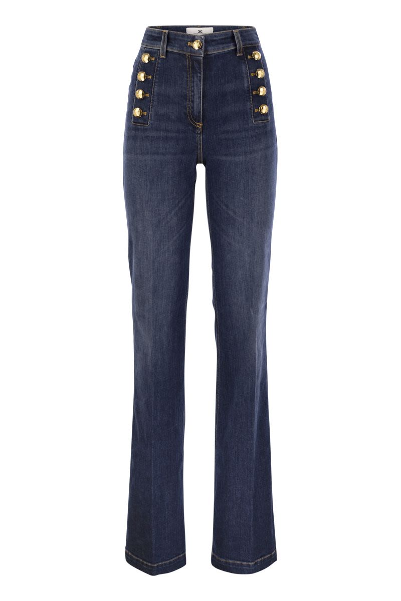 ELISABETTA FRANCHI Denim Jean Pants with Golden Buttons - Women's FW24