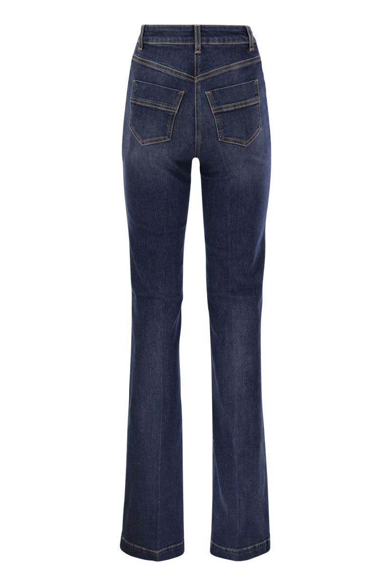 ELISABETTA FRANCHI High Waist Flared Stretch Cotton Jeans with Side Button Fastening