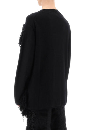 COMME DES GARÇONS HOMME PLUS Men's Black Wool Sweater with Fringes for FW23