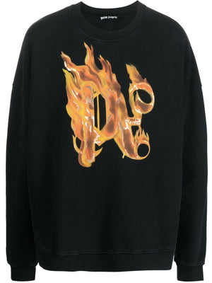 PALM ANGELS Burning Monogram Oversized Crewneck Sweater for Men