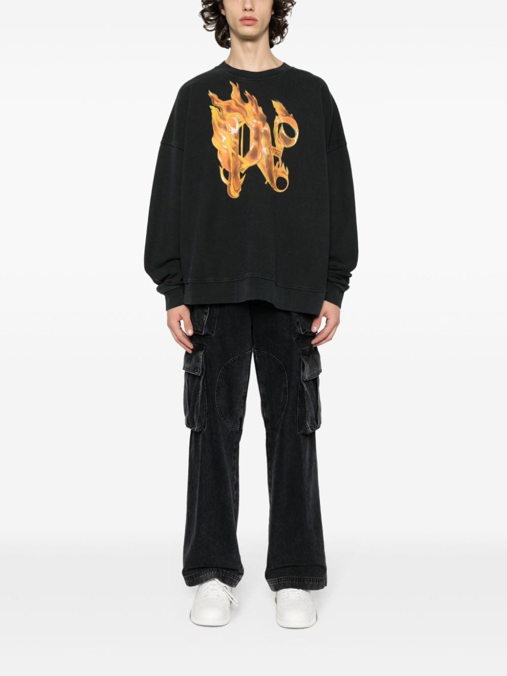 PALM ANGELS Burning Monogram Oversized Crewneck Sweater for Men