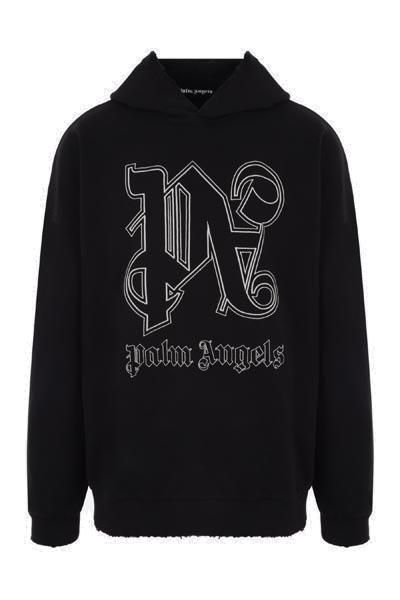 PALM ANGELS Embroidered Cotton Hoodie for Men in Navy Blue