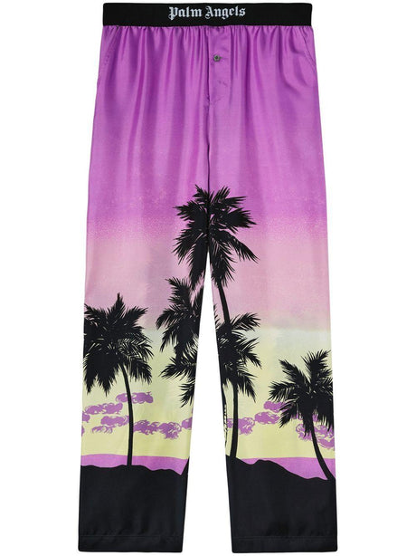 PALM ANGELS Mens Pink Printed Silk Pants for Spring/Summer 2024