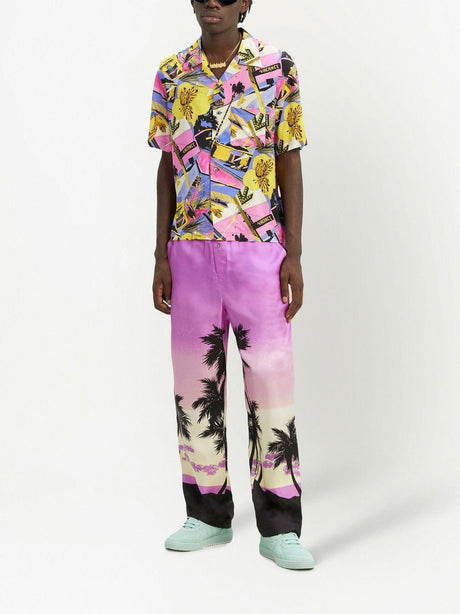 PALM ANGELS Mens Pink Printed Silk Pants for Spring/Summer 2024