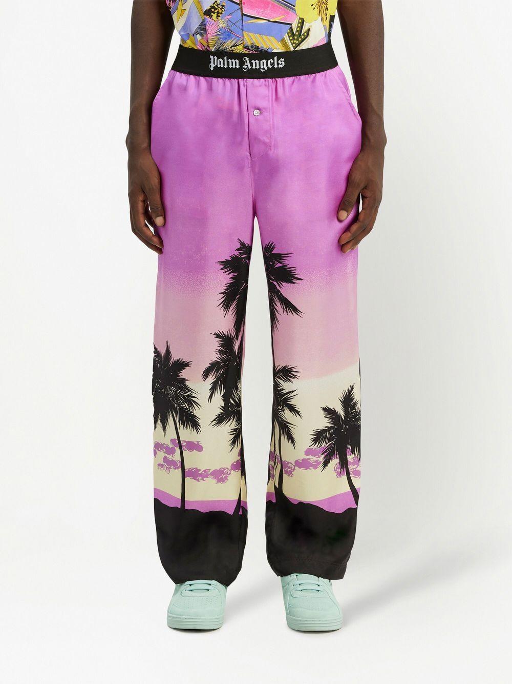 PALM ANGELS Mens Pink Printed Silk Pants for Spring/Summer 2024