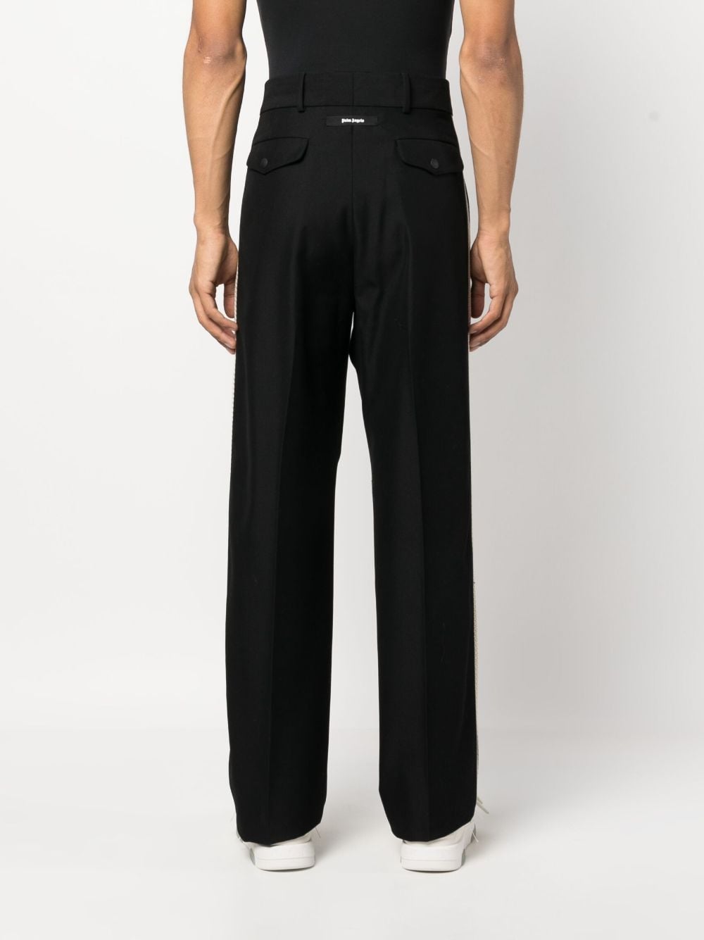 PALM ANGELS Black Cotton Tailored Trousers with Stripe Detail for Men