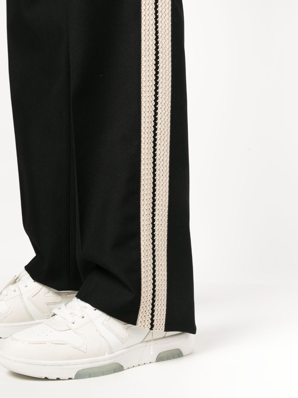 PALM ANGELS Black Cotton Tailored Trousers with Stripe Detail for Men