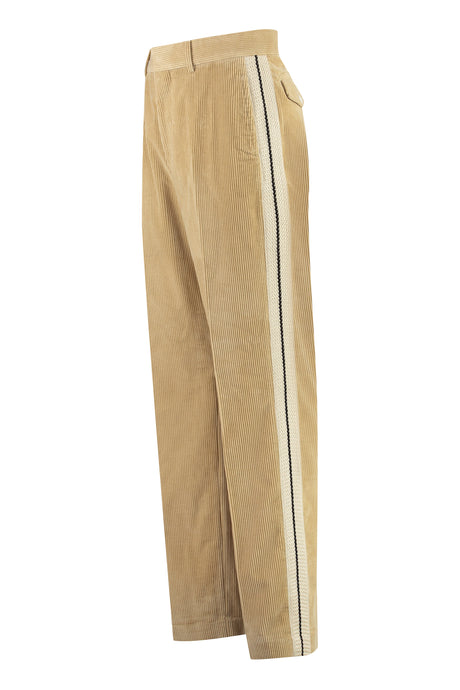 PALM ANGELS Beige Corduroy Trousers with Contrasting Color Stripe for Men - FW23