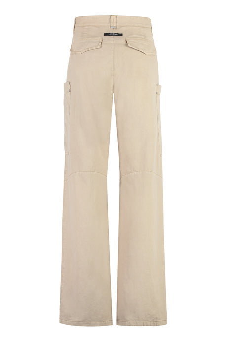 PALM ANGELS Beige Pocket Trousers with Contrast Stitching and Metal Details