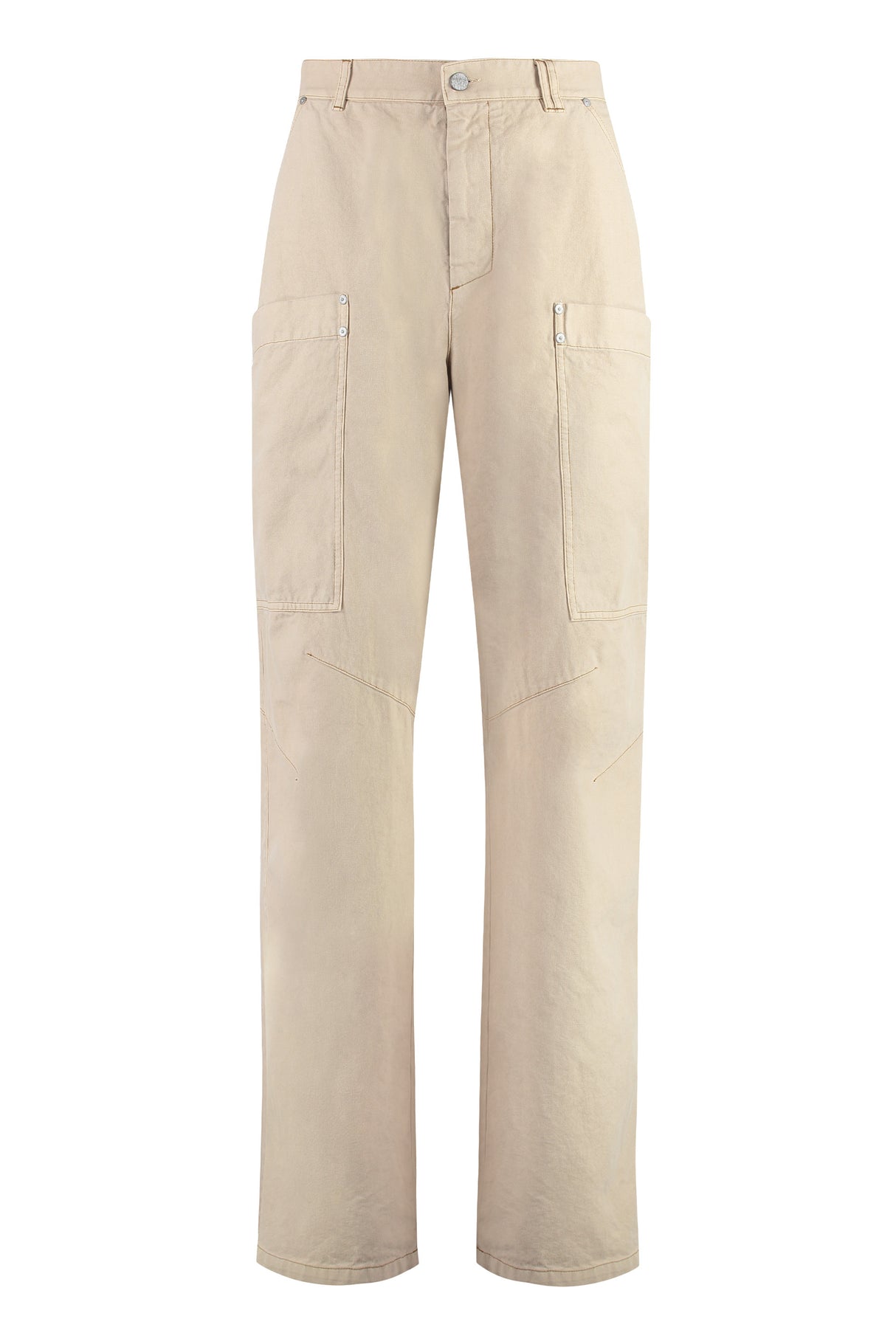 PALM ANGELS Beige Pocket Trousers with Contrast Stitching and Metal Details