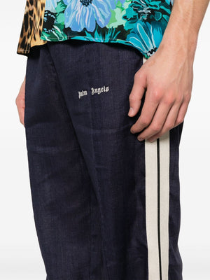 PALM ANGELS Navy Linen Joggers with Side Stripes for Men