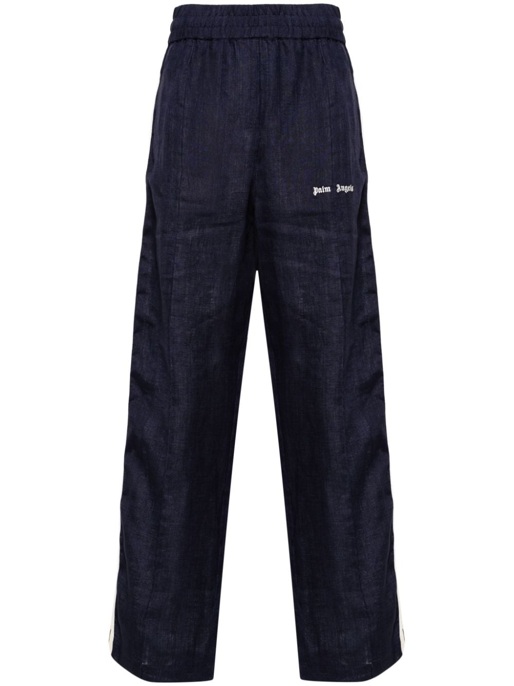 PALM ANGELS Navy Blue Linen Blend Logo Track Pants for Men
