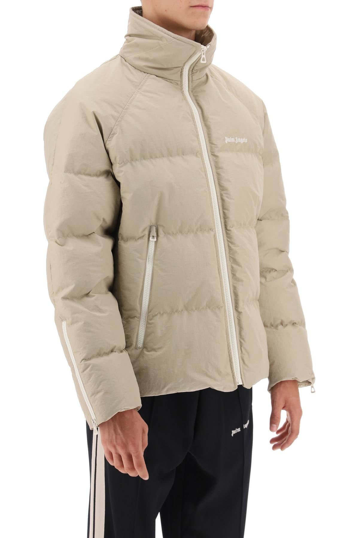 PALM ANGELS Retro-Style Nylon Men's Down Jacket - Beige