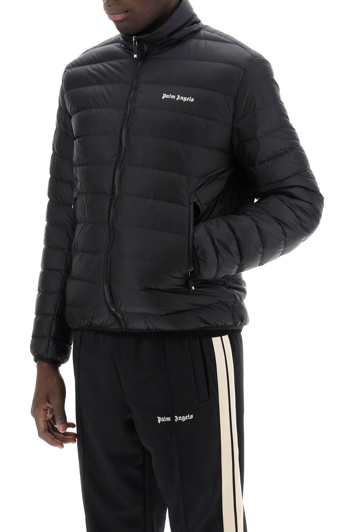 PALM ANGELS Lightweight Down Jacket with Embroidered Logo for Men - Black