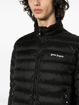 PALM ANGELS Men's Black Full-Zip Down Jacket with Adjustable Drawstring - SS24