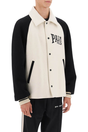 PALM ANGELS Mens Wool Varsity Jacket with Embroidered Lettering Logo and Maxi Embroidered Detail