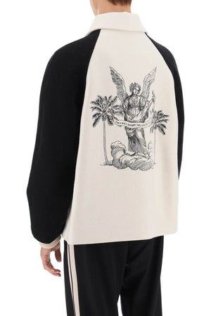 PALM ANGELS Mens Wool Varsity Jacket with Embroidered Lettering Logo and Maxi Embroidered Detail