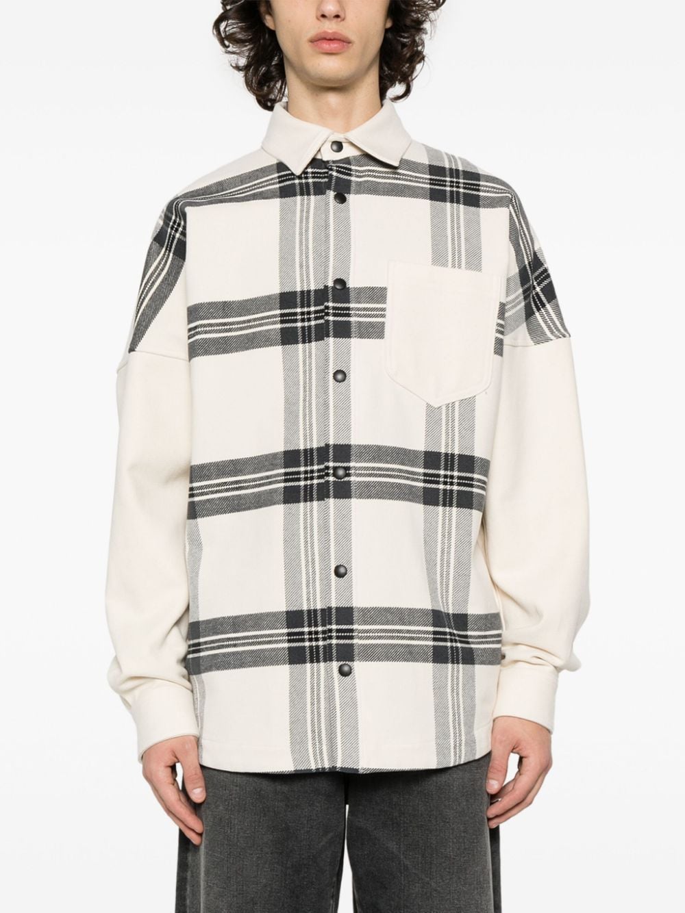 PALM ANGELS Effortless Style: Ivory-White and Grey Checkered Flannel Overshirt